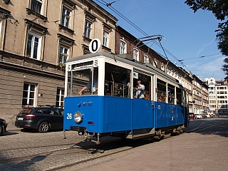 Stará tramvaj v centru Krakova (Polsko)