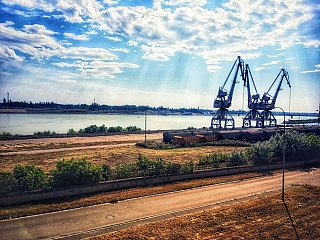Pohľad na rieku Dunaj zo strechy Pevnosti Komárno (Slovensko)